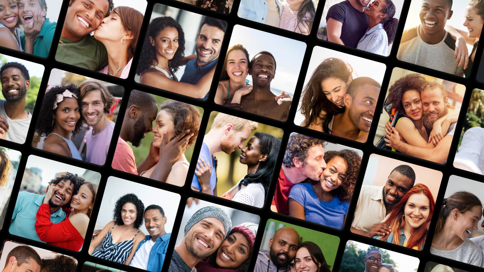A collection of black and white interracial dating members displayed in profile form as viewed on a mobile interracial dating app