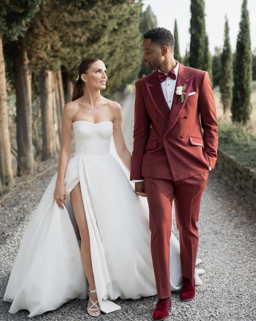 Jay Ellis and Nina Senicar on their wedding day